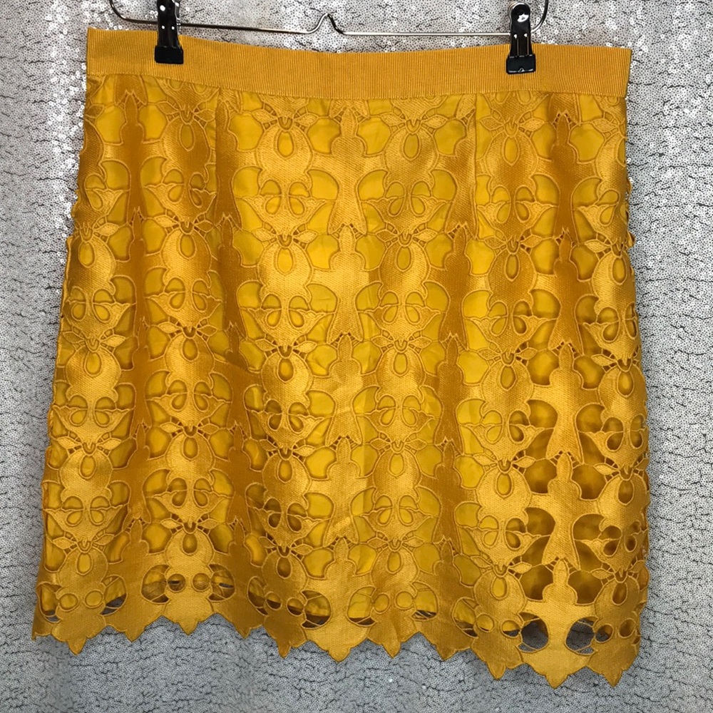 LOFT Beautiful Yellow Embellished Skirt